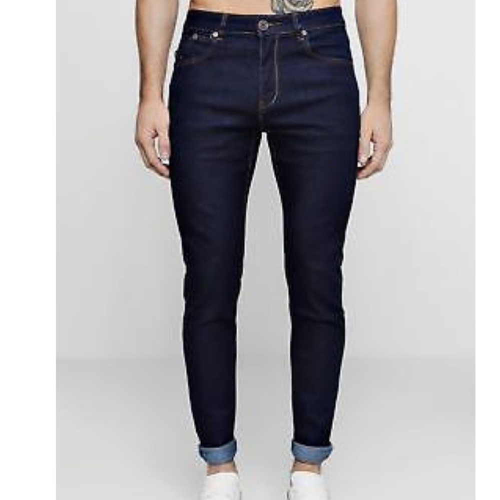 boohooMAN  Raw Indigo Skinny Smart Jeans
